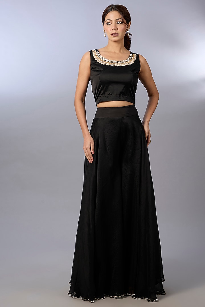 Black Organza Zardosi Work Cape Set by Pallavi Poddar (India) at Pernia's Pop Up Shop