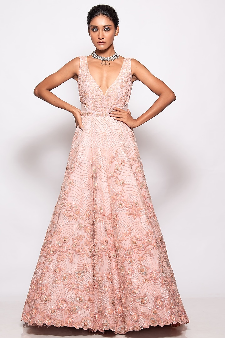 Pink Tulle Embellished Gown by Pallavi Poddar (India)