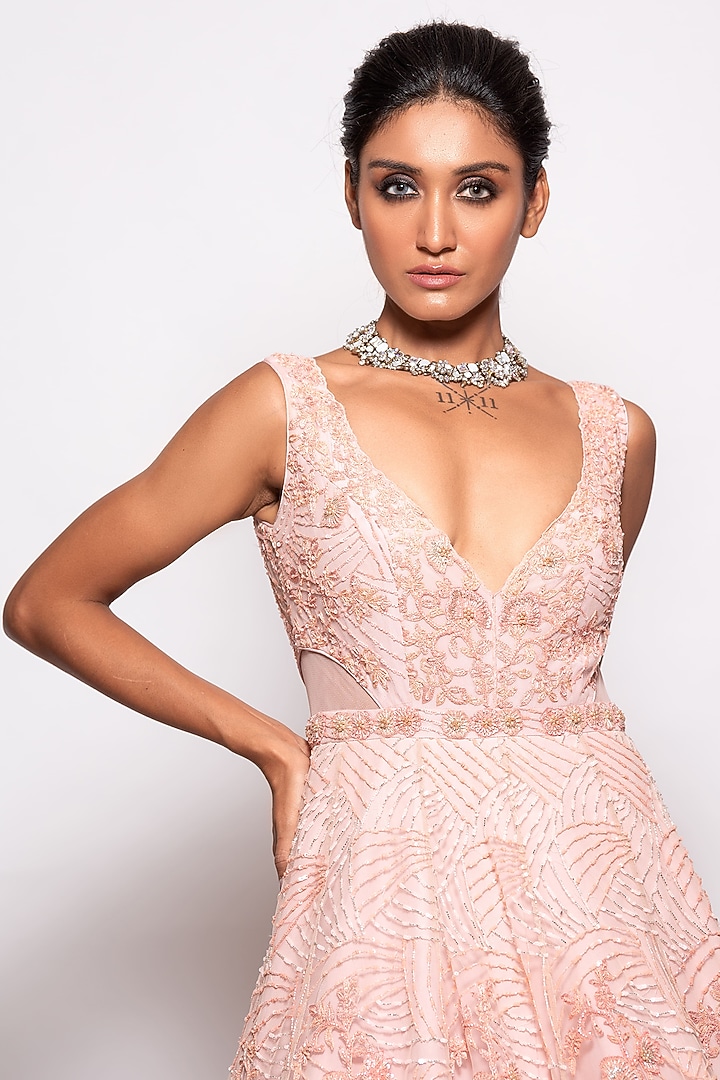 Pink Tulle Embellished Bridal Gown by Pallavi Poddar (India) at Pernia's Pop Up Shop