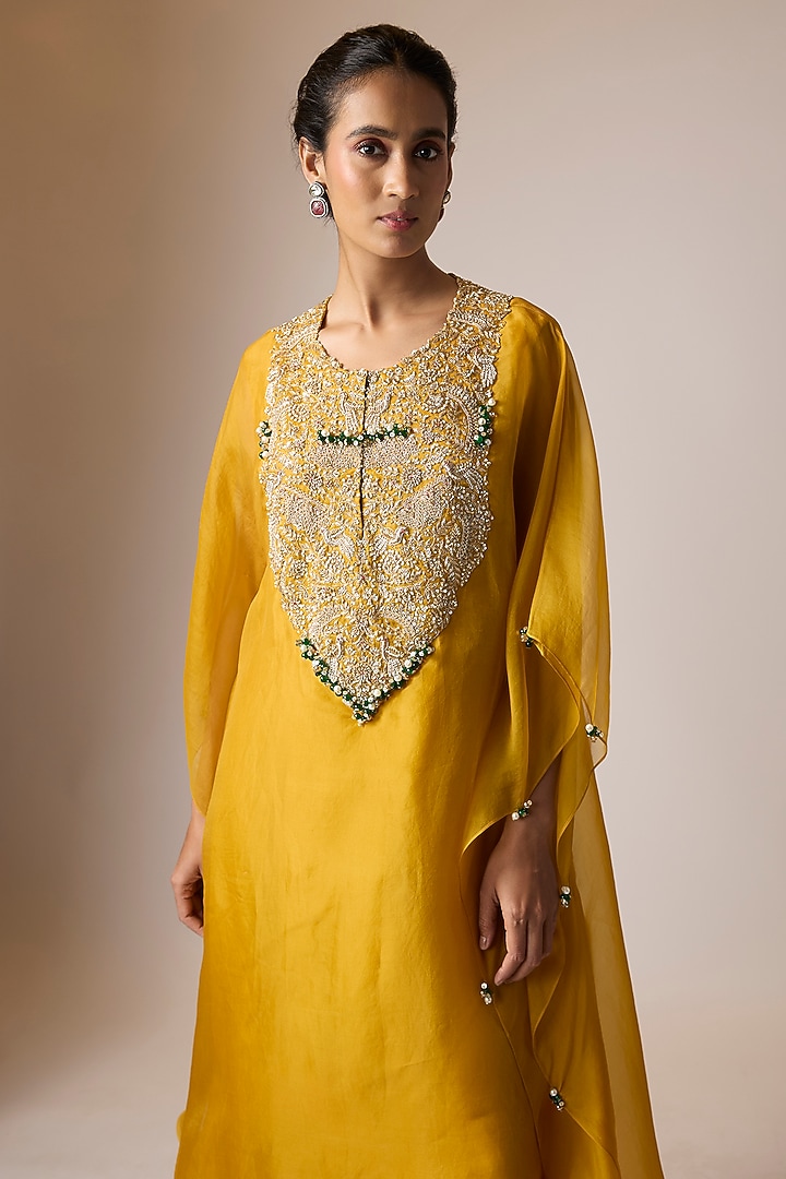 Mustard Organza Kaftan Set by Pallavi Poddar (India) at Pernia's Pop Up Shop