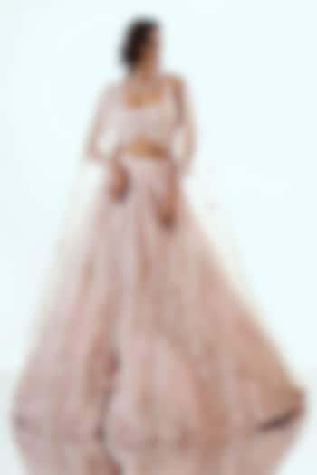 Pink Organza Sequin & Pearl Embellished Bridal Lehenga Set by Pallavi Poddar (India) at Pernia's Pop Up Shop