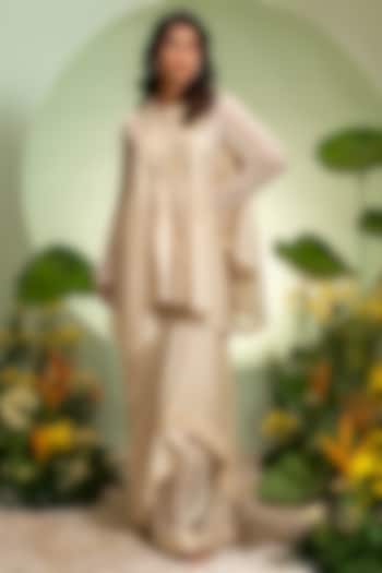 Ivory Chanderi Satin Skirt Set by Pallavi Poddar (India) at Pernia's Pop Up Shop