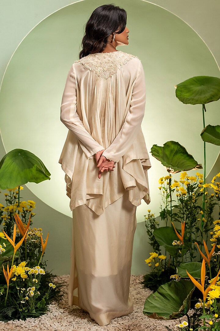 Ivory Chanderi Satin Skirt Set by Pallavi Poddar (India) at Pernia's Pop Up Shop