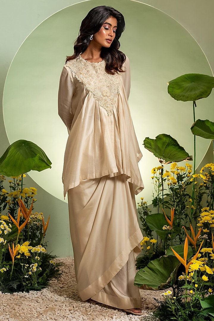Ivory Chanderi Satin Skirt Set by Pallavi Poddar (India) at Pernia's Pop Up Shop