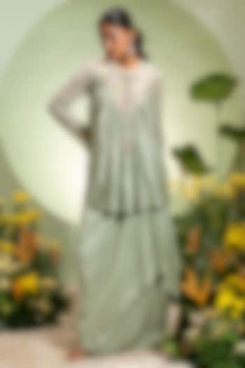Aqua Chanderi Satin Skirt Set by Pallavi Poddar (India) at Pernia's Pop Up Shop