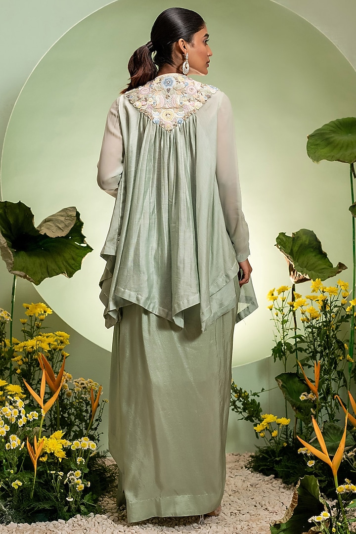 Aqua Chanderi Satin Skirt Set by Pallavi Poddar (India) at Pernia's Pop Up Shop