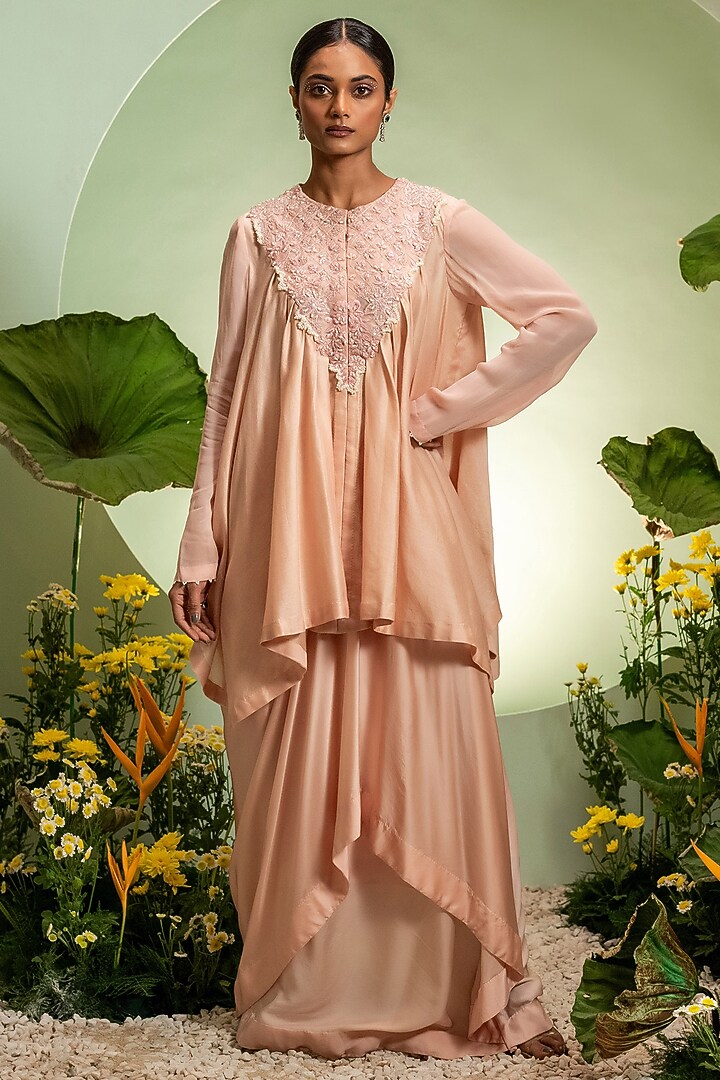 Pink Chanderi Satin Skirt Set by Pallavi Poddar (India) at Pernia's Pop Up Shop