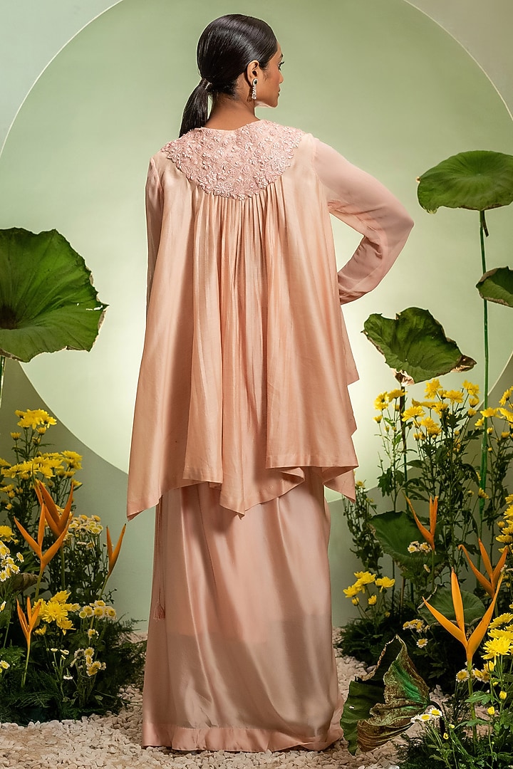 Pink Chanderi Satin Skirt Set by Pallavi Poddar (India) at Pernia's Pop Up Shop