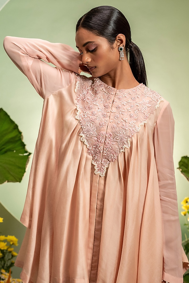 Pink Chanderi Satin Skirt Set by Pallavi Poddar (India) at Pernia's Pop Up Shop
