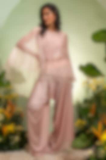 Pink Organza Satin Cutdana Embroidered Cape Set by Pallavi Poddar (India) at Pernia's Pop Up Shop