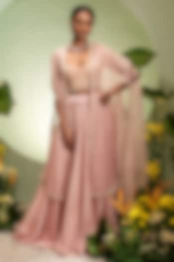 Pink Chanderi Organza Cutdana Work Cape Set by Pallavi Poddar (India) at Pernia's Pop Up Shop