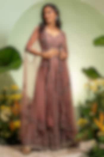 Onion Pink Organza Thread Work Bridal Sharara Set by Pallavi Poddar (India) at Pernia's Pop Up Shop