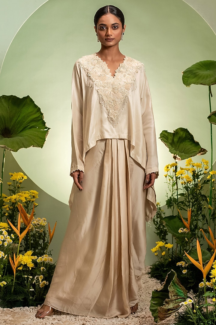 Ivory Organza Skirt Set by Pallavi Poddar (India) at Pernia's Pop Up Shop