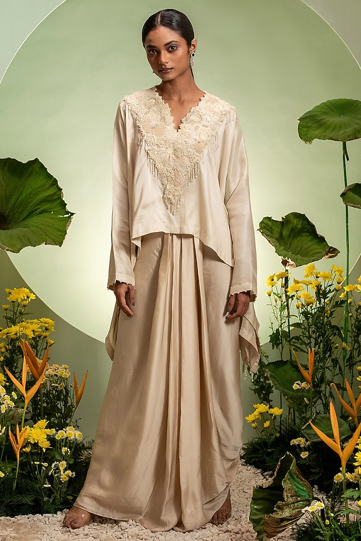 Ivory Organza Skirt Set by Pallavi Poddar (India) at Pernia's Pop Up Shop