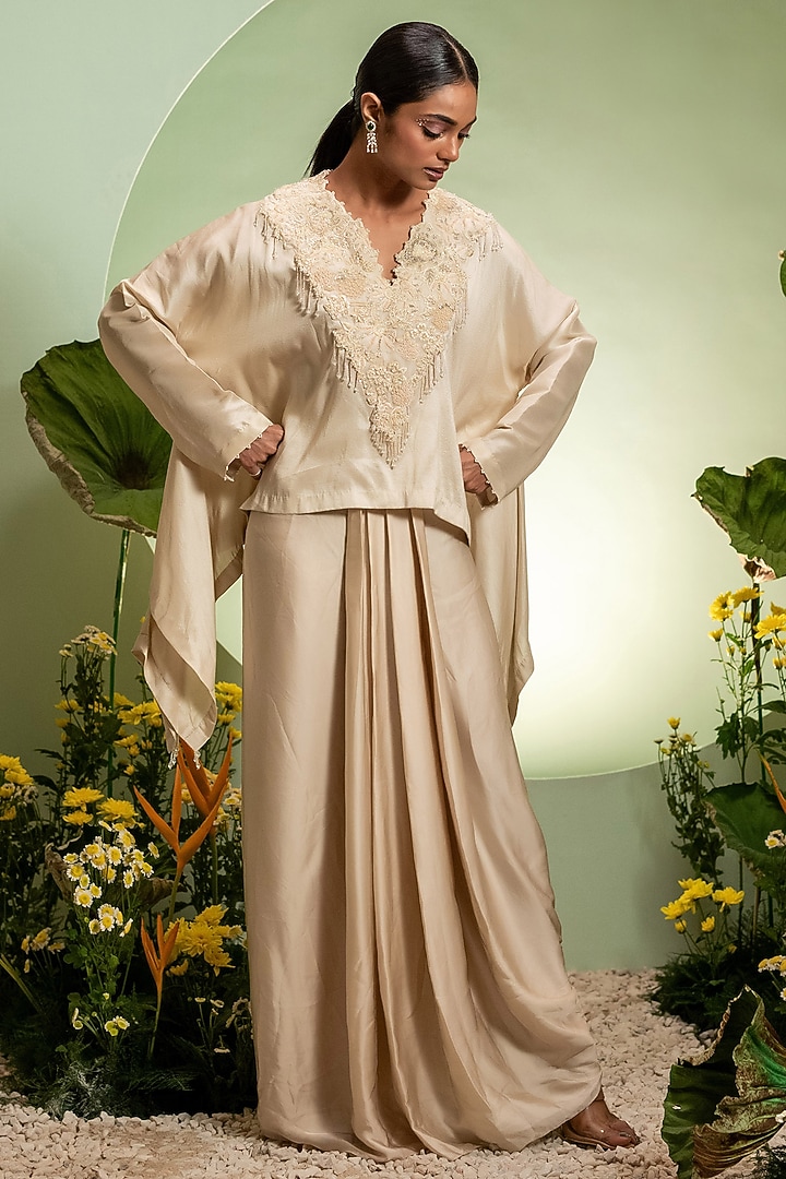 Ivory Organza Skirt Set by Pallavi Poddar (India) at Pernia's Pop Up Shop