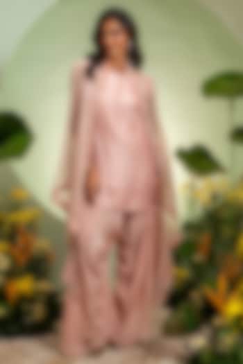 Pink Organza Dupion Cape Set by Pallavi Poddar (India) at Pernia's Pop Up Shop