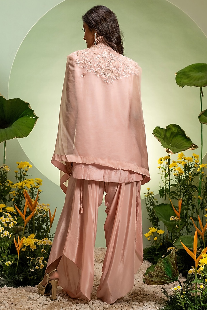 Pink Organza Dupion Cape Set by Pallavi Poddar (India) at Pernia's Pop Up Shop