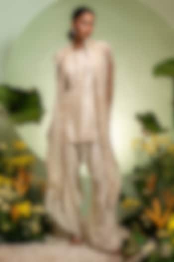 Ivory Organza Satin Dupion Cape Set by Pallavi Poddar (India) at Pernia's Pop Up Shop