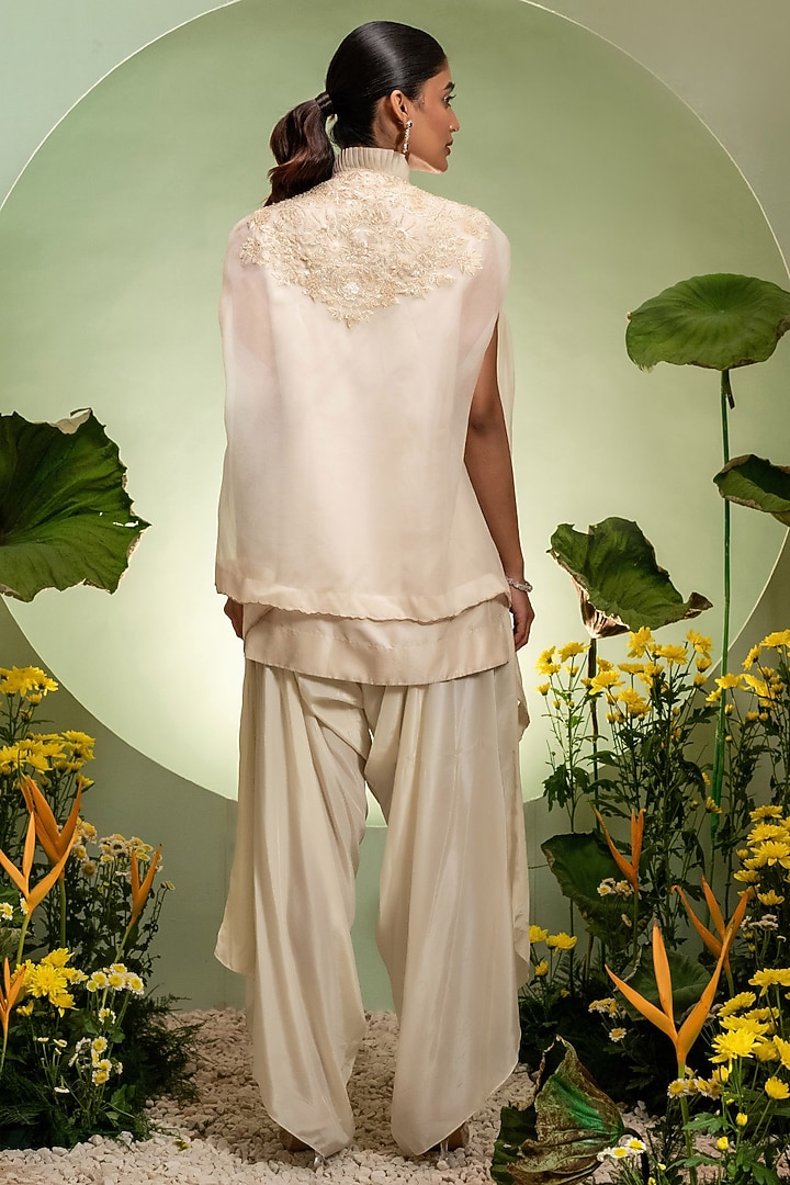 Ivory Organza Satin Dupion Cape Set by Pallavi Poddar (India) at Pernia's Pop Up Shop