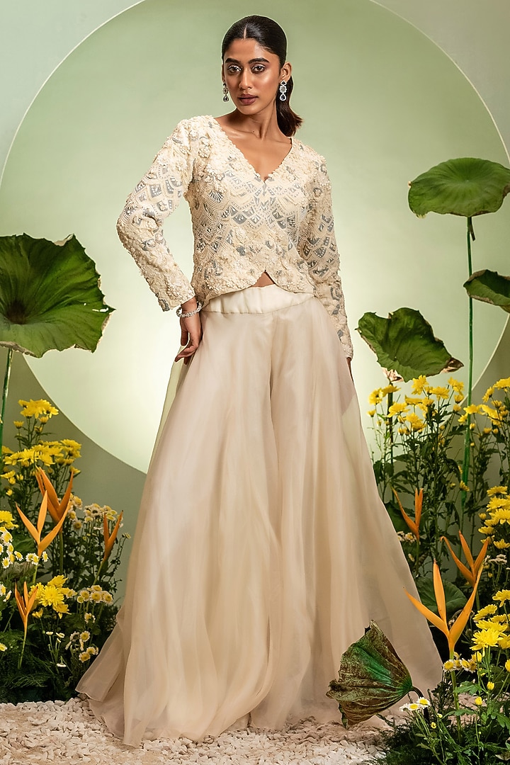 Ivory Organza Skirt Set by Pallavi Poddar (India) at Pernia's Pop Up Shop