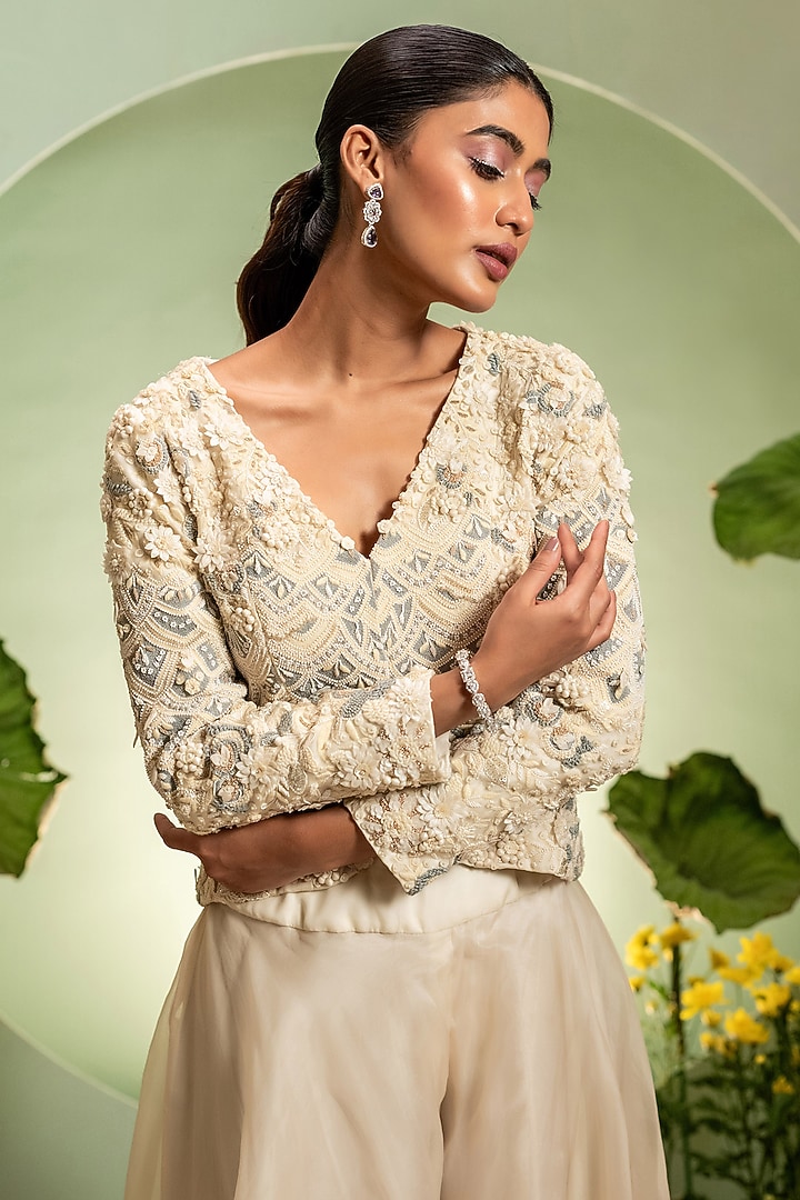 Ivory Organza Skirt Set by Pallavi Poddar (India) at Pernia's Pop Up Shop