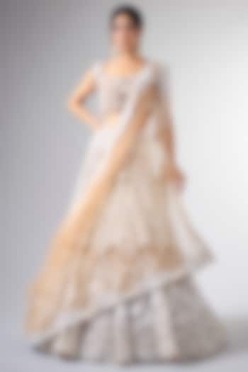 Mouse Brown Net Cutdana Work Bridal Lehenga Set by Pallavi Poddar (India) at Pernia's Pop Up Shop