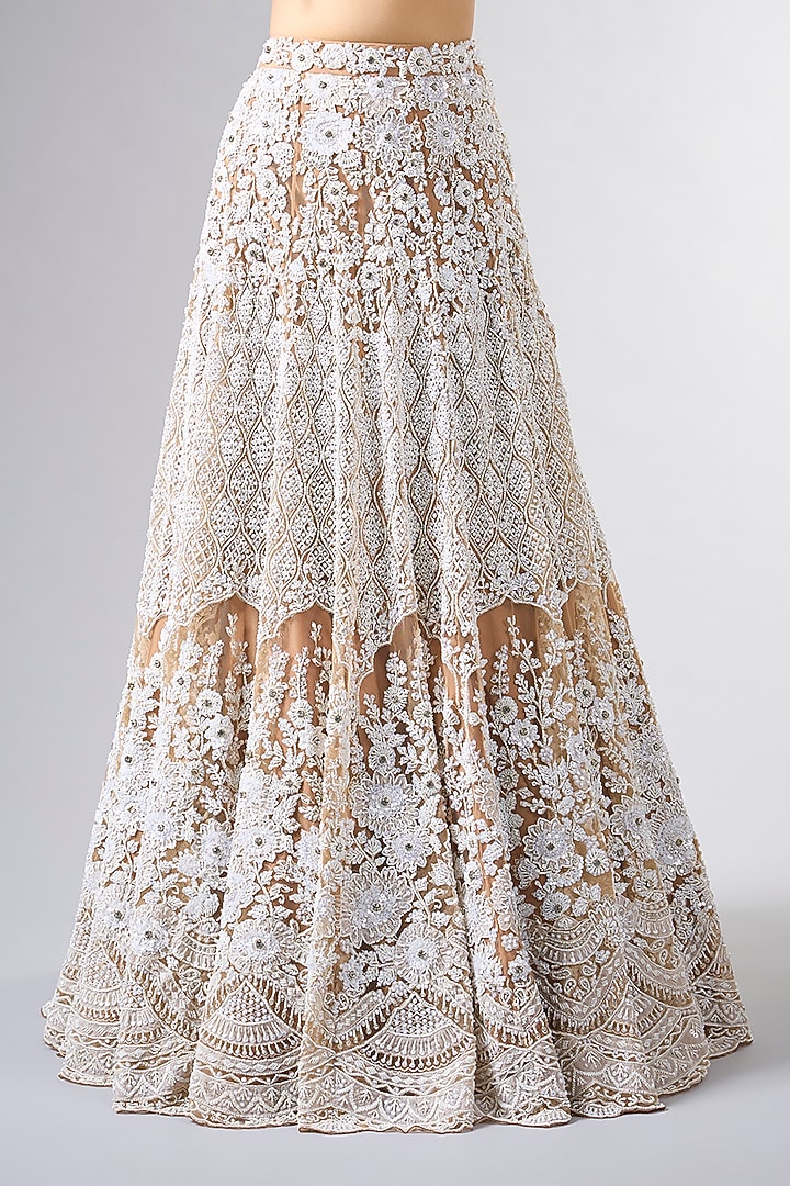 Mouse Brown Net Cutdana Work Bridal Lehenga Set by Pallavi Poddar (India) at Pernia's Pop Up Shop