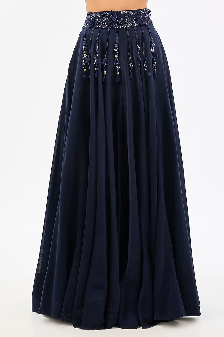 Blue Chanderi Embroidered Wedding Lehenga Set by Pallavi Poddar (India) at Pernia's Pop Up Shop