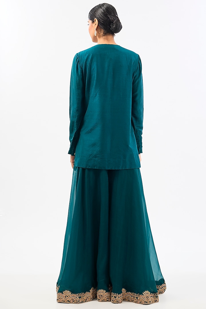 Green Dupion Wedding Sharara Set by Pallavi Poddar (India) at Pernia's Pop Up Shop