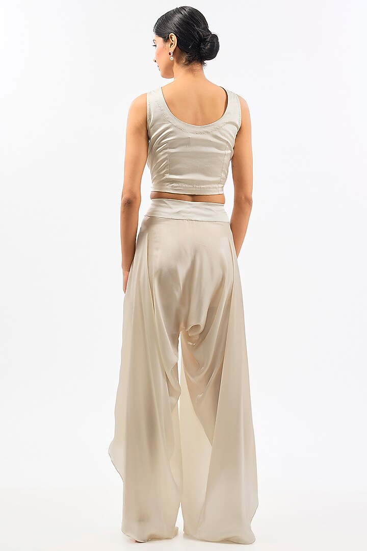 Ivory Cape Dupion & Organza Pearl Work Cape Set by Pallavi Poddar (India) at Pernia's Pop Up Shop