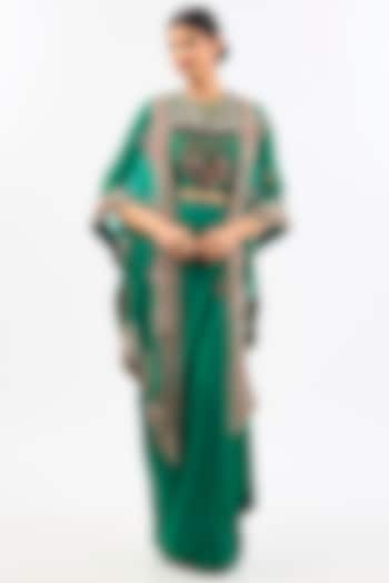 Green Dupion Cape Set by Pallavi Poddar (India) at Pernia's Pop Up Shop