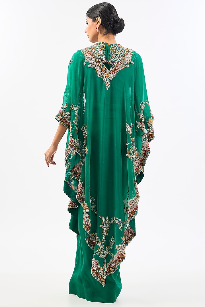 Green Dupion Cape Set by Pallavi Poddar (India) at Pernia's Pop Up Shop