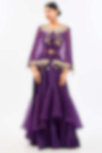 Purple Organza & Satin Skirt Set by Pallavi Poddar (India) at Pernia's Pop Up Shop