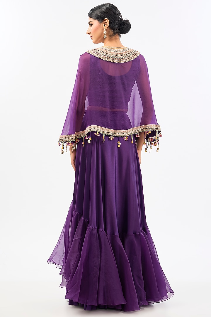 Purple Organza & Satin Skirt Set by Pallavi Poddar (India) at Pernia's Pop Up Shop