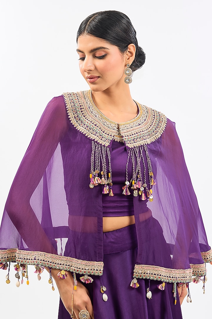 Purple Organza & Satin Skirt Set by Pallavi Poddar (India) at Pernia's Pop Up Shop
