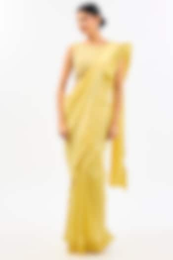 Yellow Dupion Draped Saree Set by Pallavi Poddar (India) at Pernia's Pop Up Shop