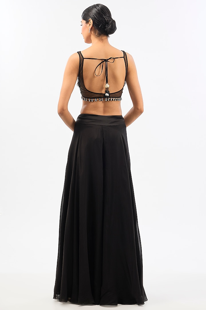 Black Organza Embroidered Short Jacket Set by Pallavi Poddar (India) at Pernia's Pop Up Shop