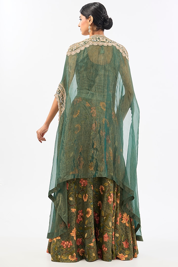 Green Chanderi Printed Skirt Set by Pallavi Poddar (India) at Pernia's Pop Up Shop