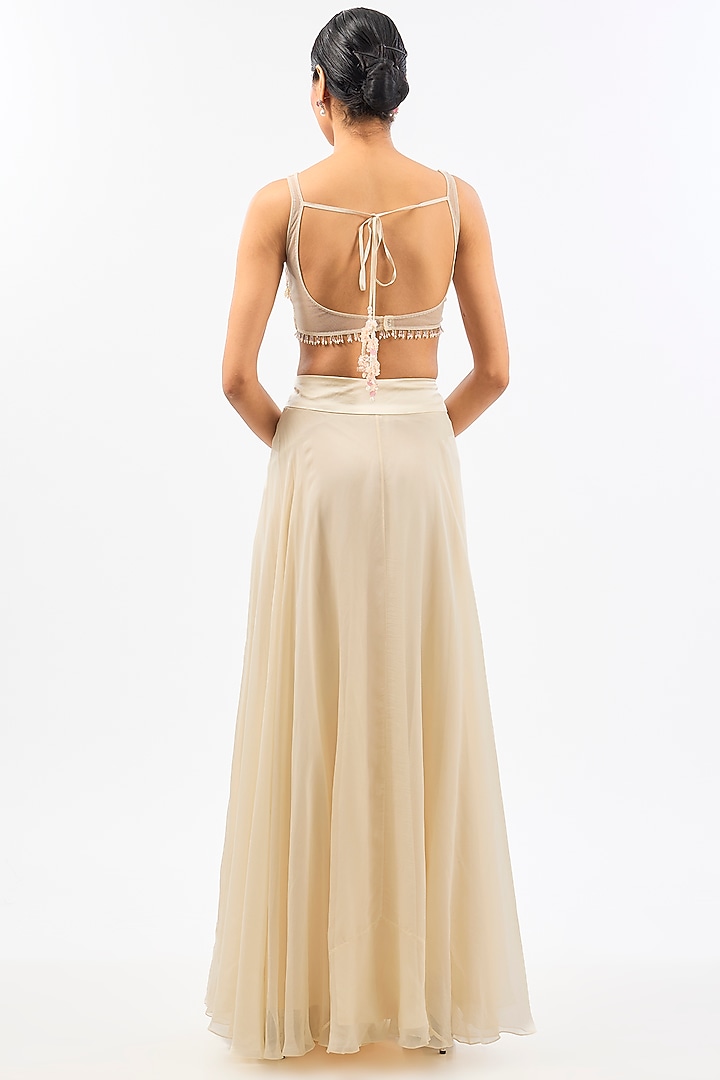 Ivory Organza Embroidered Short Jacket Set by Pallavi Poddar (India) at Pernia's Pop Up Shop