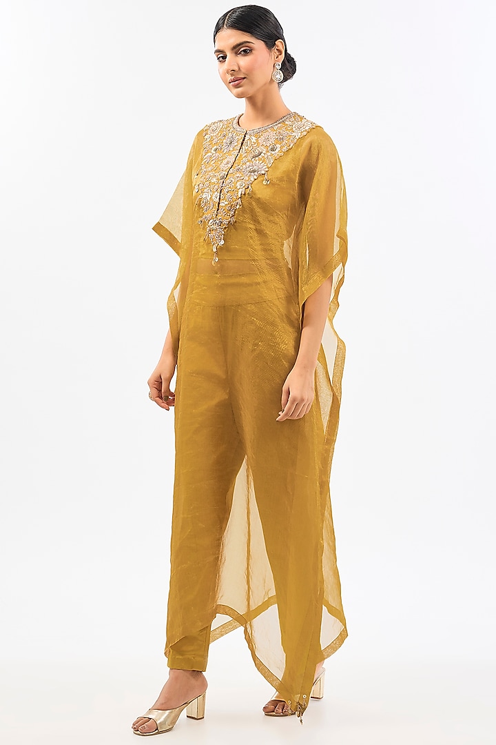 Yellow Tissue Organza Kaftan Set by Pallavi Poddar (India) at Pernia's Pop Up Shop