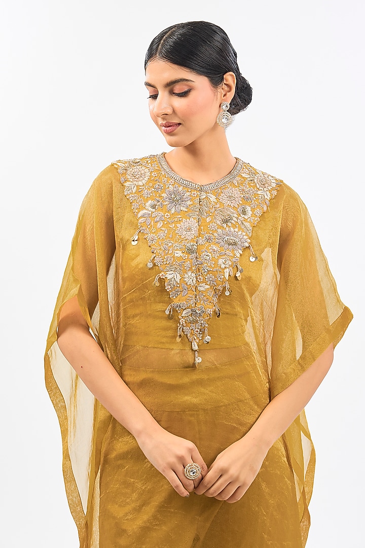 Yellow Tissue Organza Kaftan Set by Pallavi Poddar (India) at Pernia's Pop Up Shop
