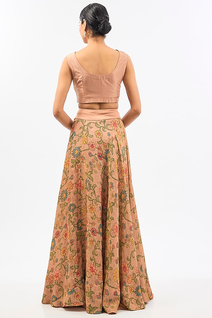 Peach Chanderi Printed Skirt Set by Pallavi Poddar (India) at Pernia's Pop Up Shop