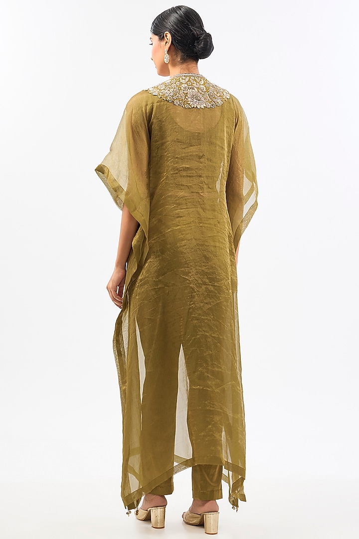 Green Tissue Organza Kaftan Set by Pallavi Poddar (India) at Pernia's Pop Up Shop