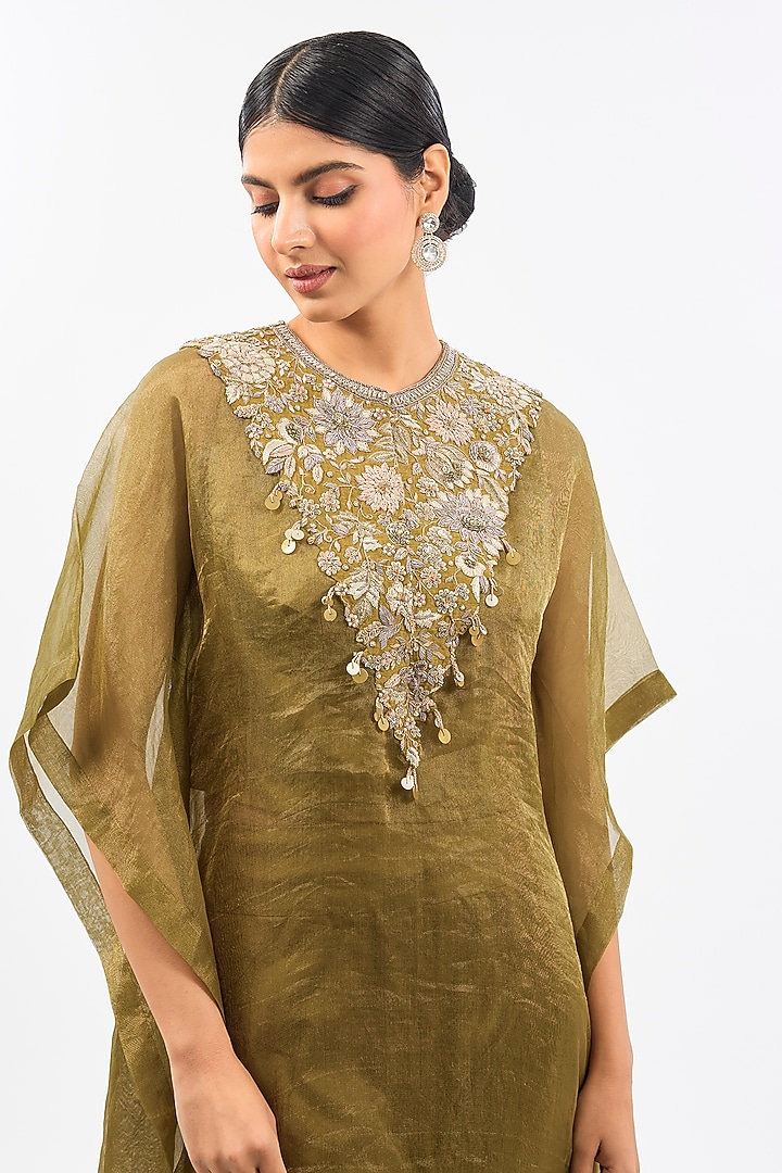 Green Tissue Organza Kaftan Set by Pallavi Poddar (India) at Pernia's Pop Up Shop