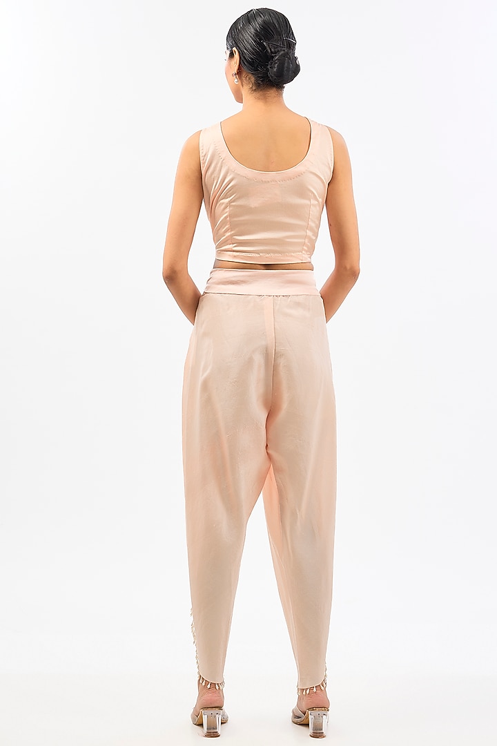 Peach Pink Dupion & Organza Floral Cape Set by Pallavi Poddar (India) at Pernia's Pop Up Shop