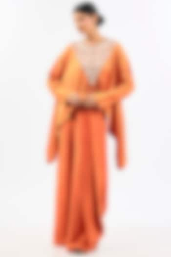 Orange Satin Dhoti Skirt Set by Pallavi Poddar (India) at Pernia's Pop Up Shop