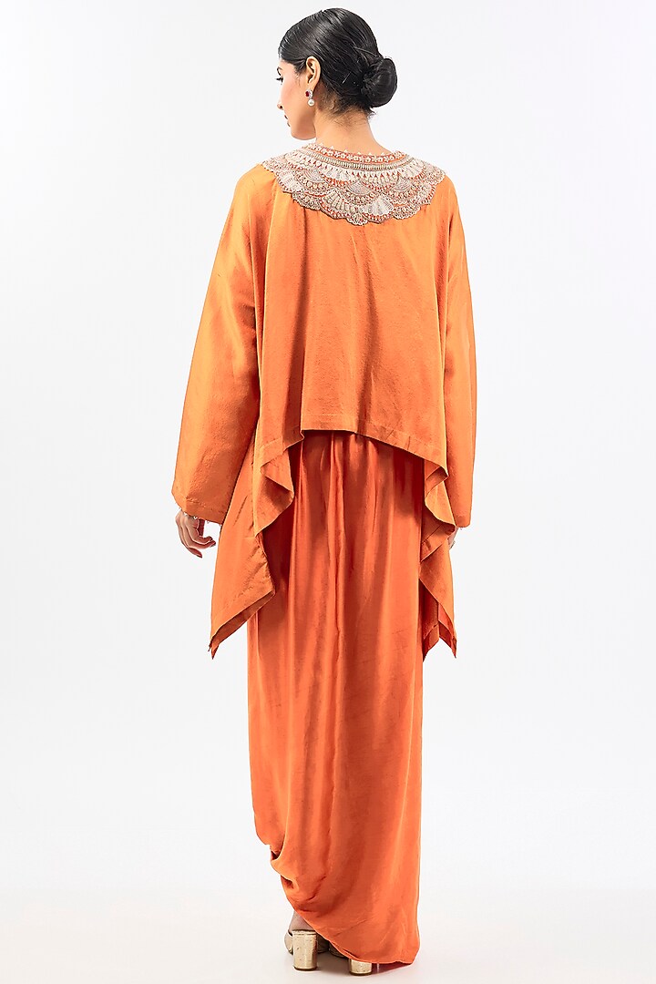 Orange Satin Dhoti Skirt Set by Pallavi Poddar (India) at Pernia's Pop Up Shop