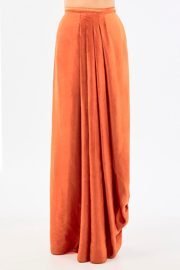 Orange Satin Dhoti Skirt Set by Pallavi Poddar (India) at Pernia's Pop Up Shop