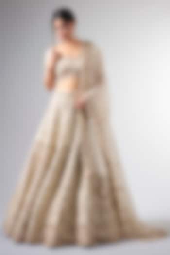 Ivory Raw Silk Cutdana & Dabka Work Bridal Lehenga Set by Pallavi Poddar (India) at Pernia's Pop Up Shop