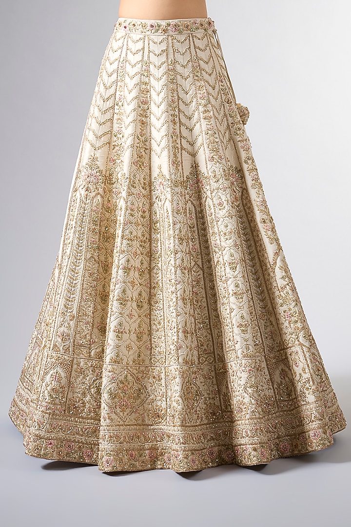 Ivory Raw Silk Cutdana & Dabka Work Bridal Lehenga Set by Pallavi Poddar (India) at Pernia's Pop Up Shop